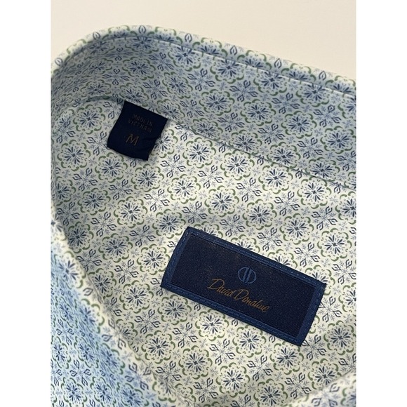 NEW David Donahue Dress Shirt Mens Medium Barrel Cuff Blue Geometric AOP Cotton - Picture 4 of 8
